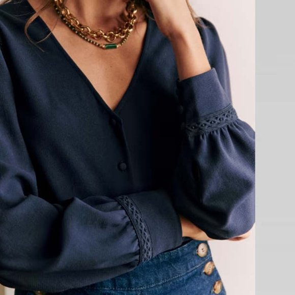 Sezane Tops - Sezane Ella V Neck Button Front Blouse Blue 8 or 40